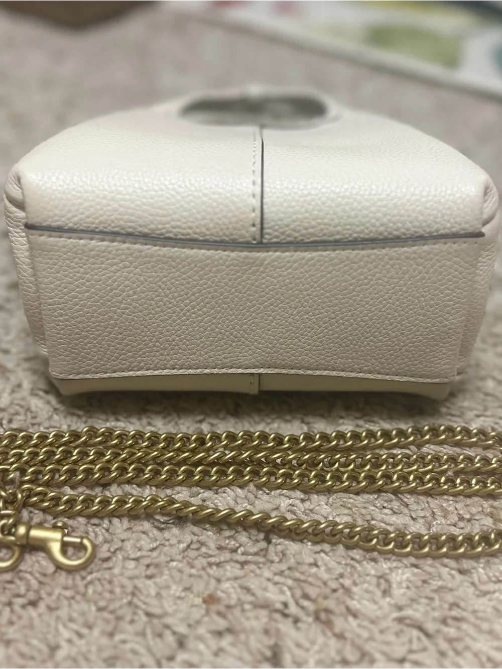 Coach White Pebbled Leather Mini Top-Handle Bag with Gold Accent